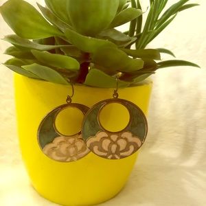 Lotus Pink and Green Enamel Earrings